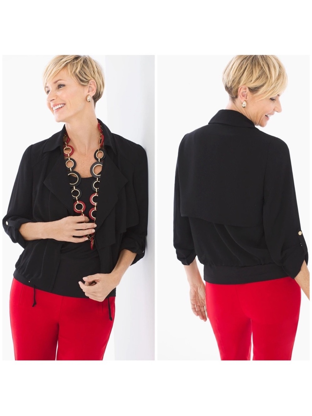 New Chico’s Black Soft Drape Lightweight Jacket Size 2 / Large‎